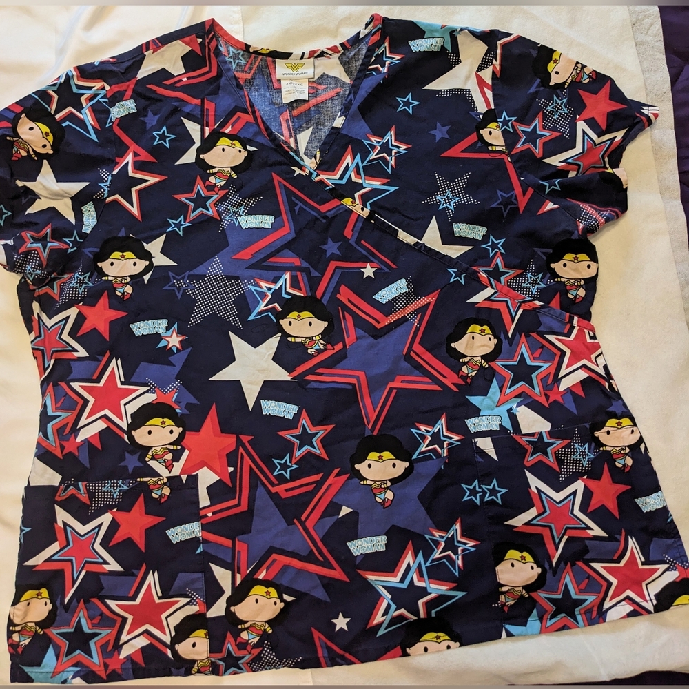 DC Wonder Woman V-Neck Cotton Scrub Top